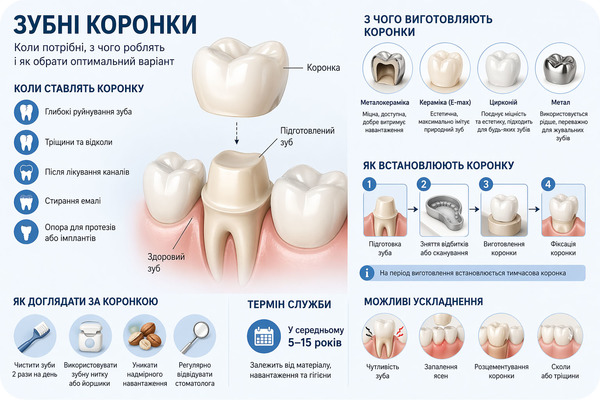 Зубні коронки: коли вони потрібні, з чого їх роблять і як обрати оптимальний варіант